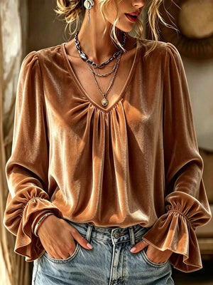 Burgundy blouse with hip-length and pullover