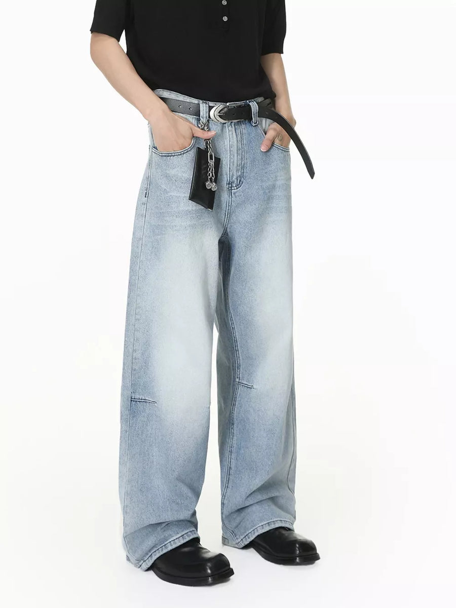 streetwear wide-leg jeans in light blue with not applicable