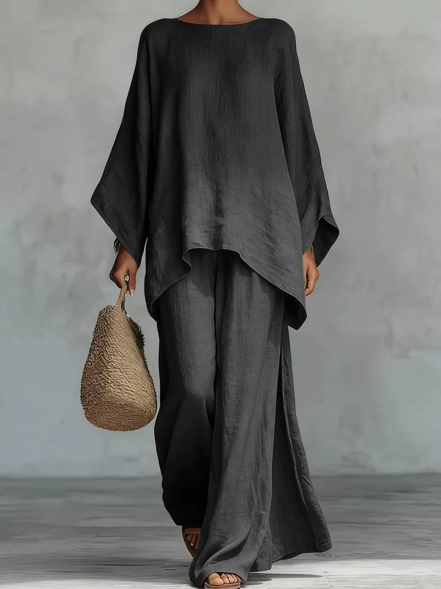 minimalist pants set in Dark Gray with boat neck