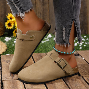 Round Toe Suede Slip-On Flats in Brown with round toe