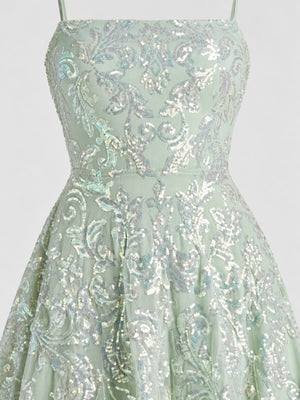 mini dress in Peacock Blue with floral and sequin