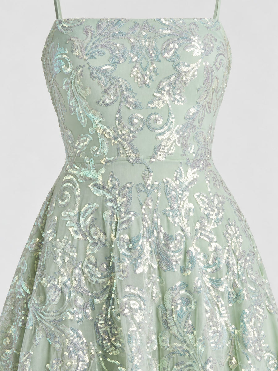 mini dress in Peacock Blue with floral and sequin