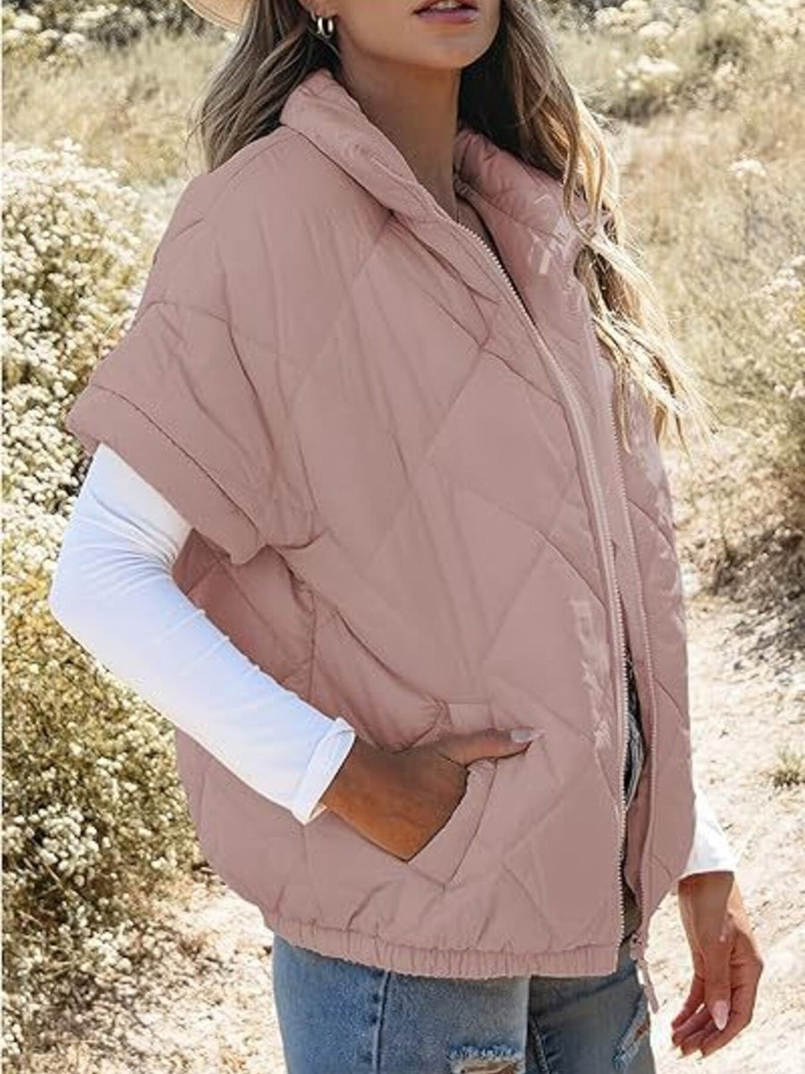 Apricot quilted jacket featuring pocketed and quilted