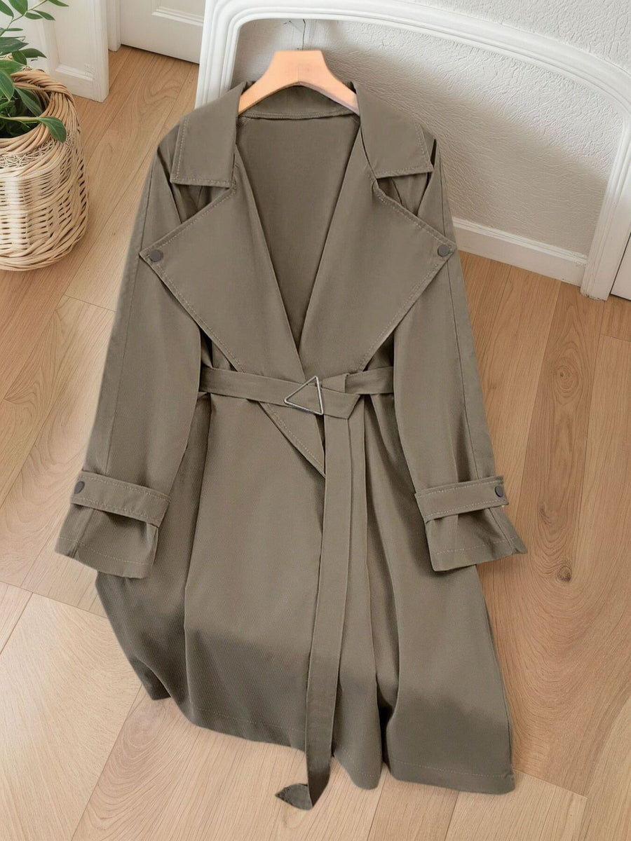 Light Gray relaxed trench coat with notch lapel