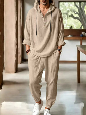 Men's Casual Hooded Top And Pants Set in Army Green with hooded