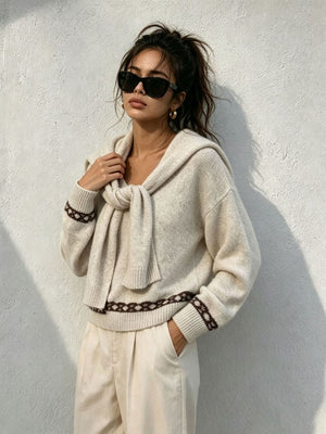 Gray pullover sweater with waist-length and pullover