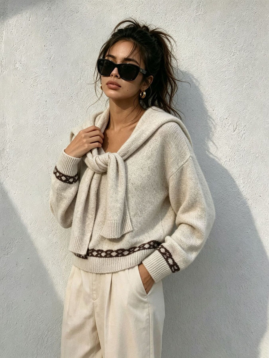 Gray pullover sweater with waist-length and pullover
