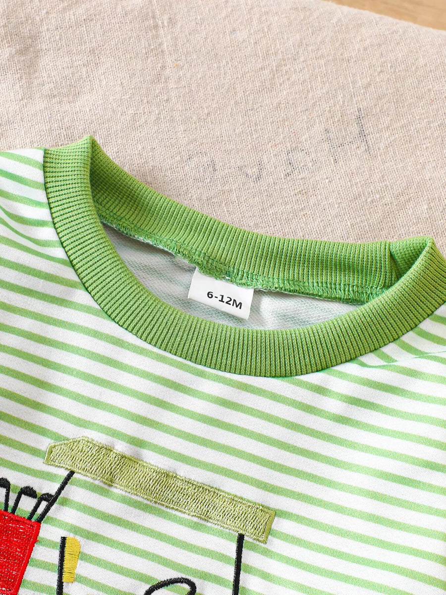 Light Green with Children's Golf Cart Striped Top And Pants Set