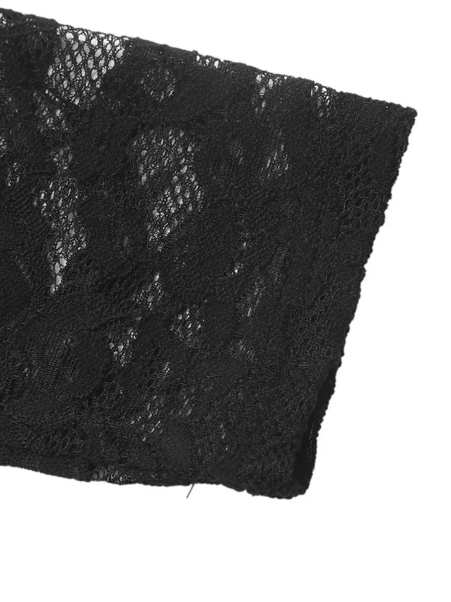 Black lace fabric with open knit pattern