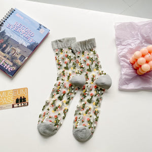 socks in black with sheer and crew length