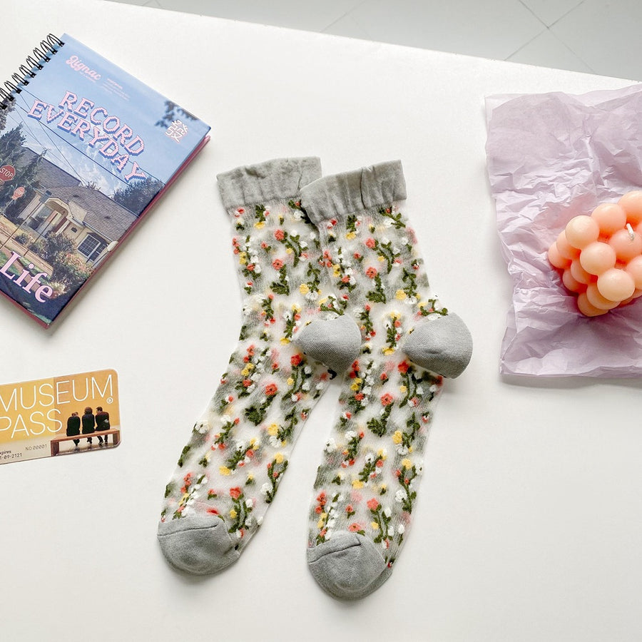 socks in black with sheer and crew length