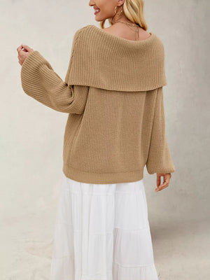 bohemian pullover sweater in mustard yellow with off-shoulder