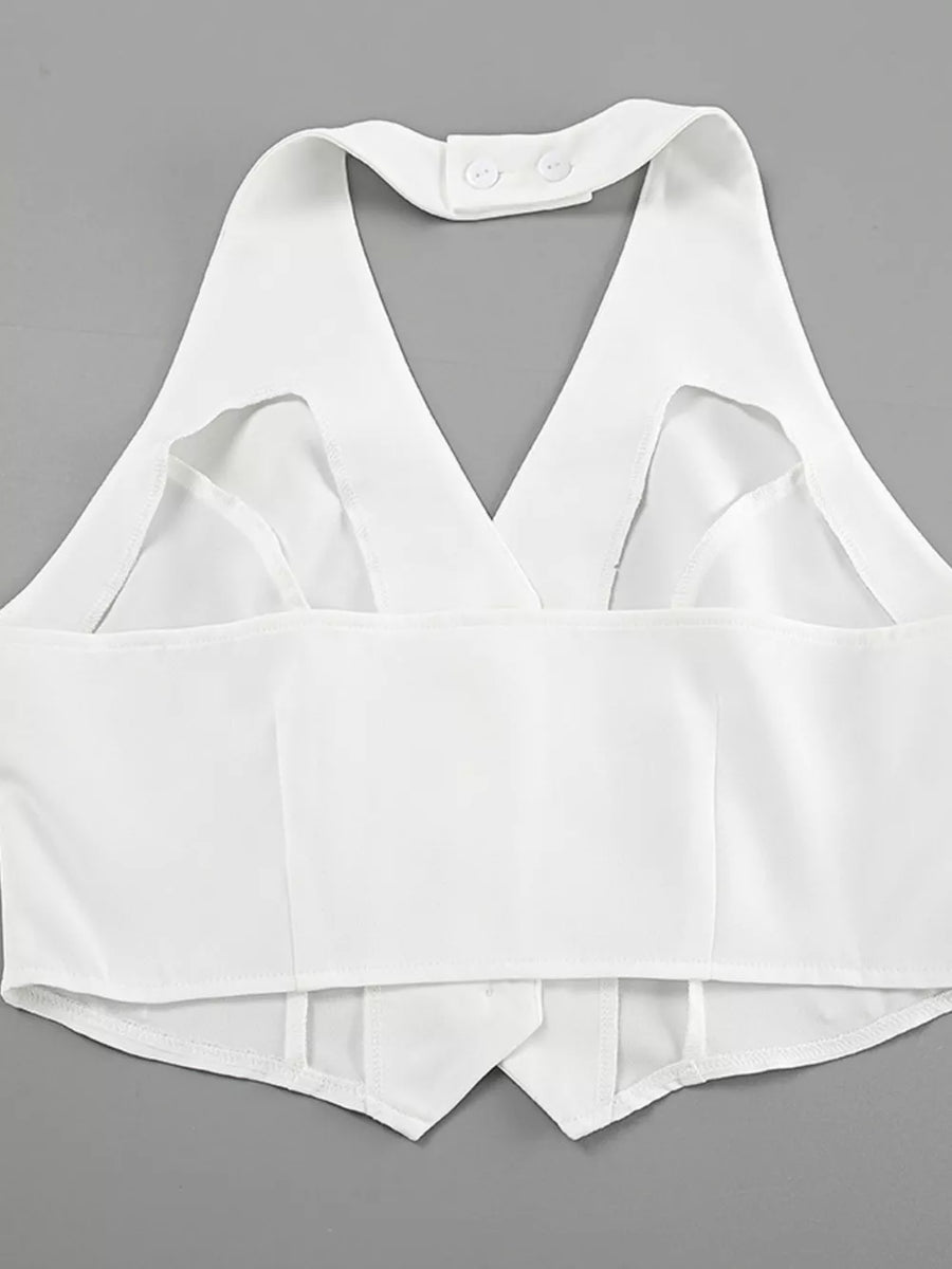 Pink matching set with cropped and button-front
