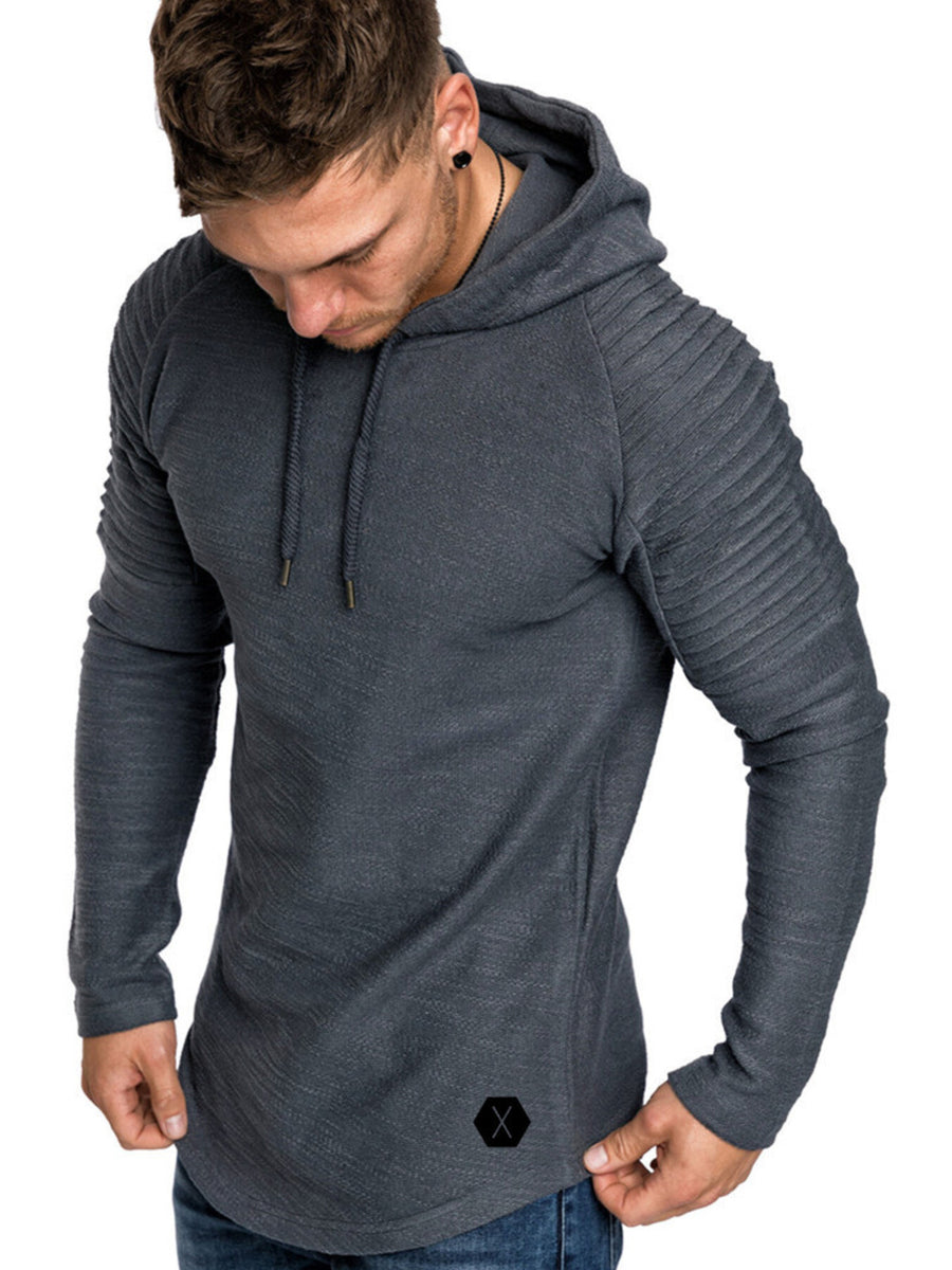 Black pullover hoodie featuring ribbed and ribbed
