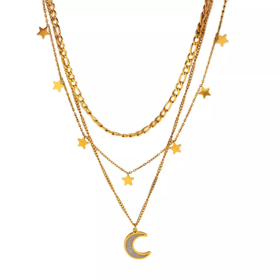 necklace in Gold with celestial and layered
