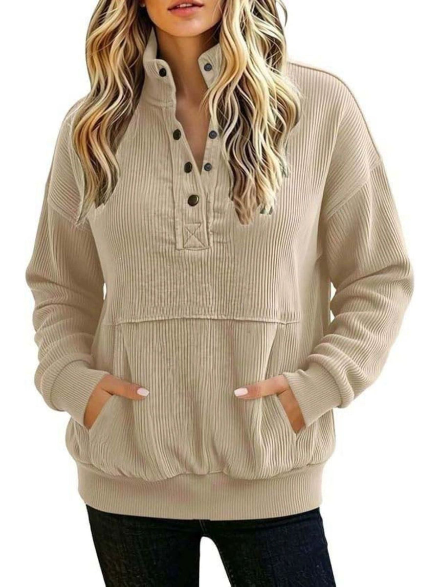 Black sweatshirt with snap and ribbed knit