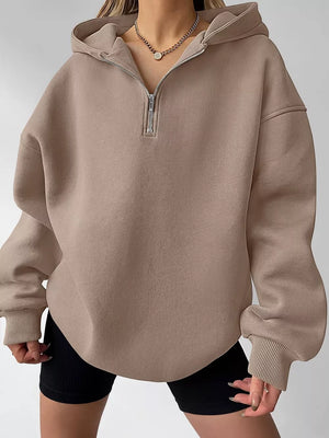 Light Gray zip hoodie with hip-length and quarter-zip