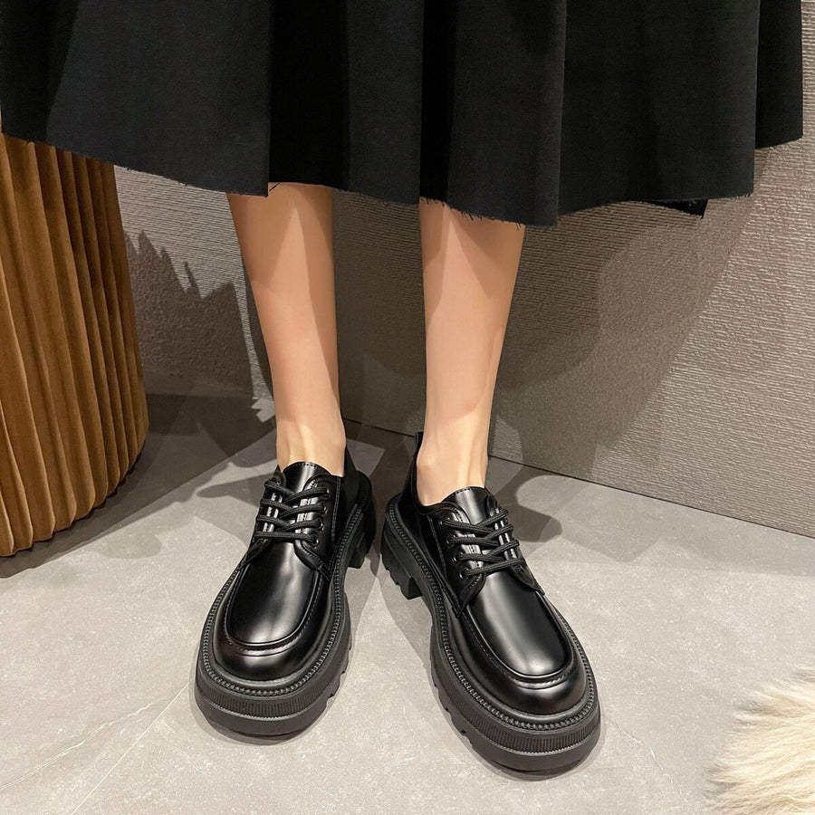 Chunky Platform Lace-Up Loafers in black with platform