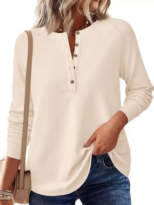 henley in Bean Green with waffle-knit and hip-length