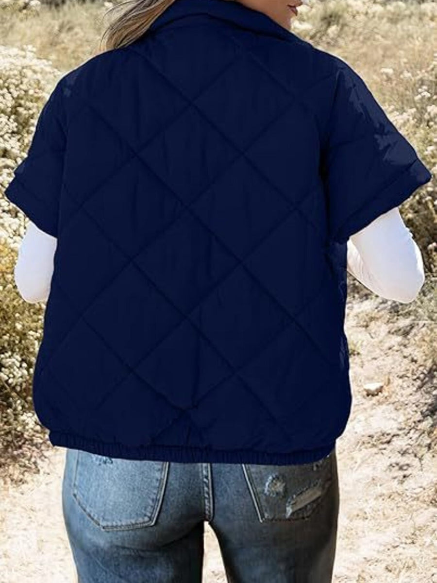 quilted jacket in Deep Red with collared and short sleeve