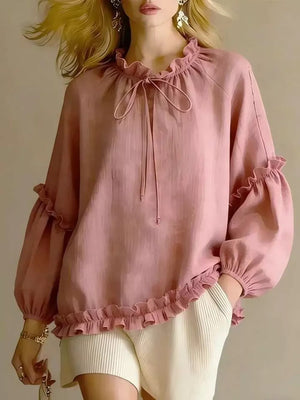 Light Indigo blouse with hip-length and pullover
