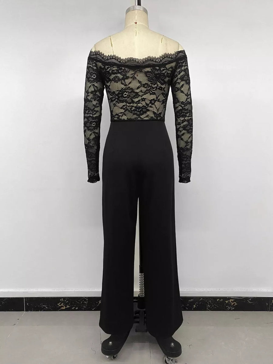 jumpsuit in Black with off-shoulder and full-length