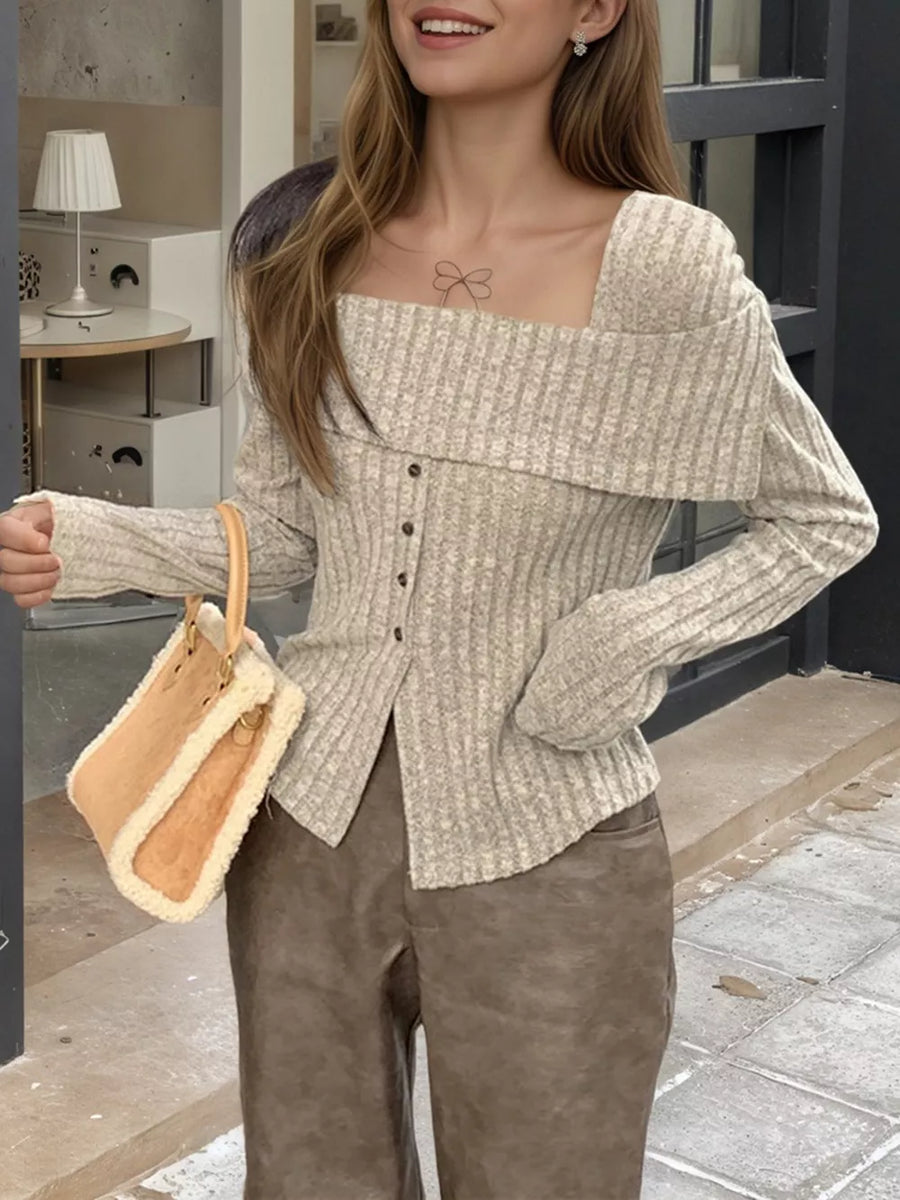 Lilac with Ribbed Square Neck Long Sleeve Crop Top in Lilac