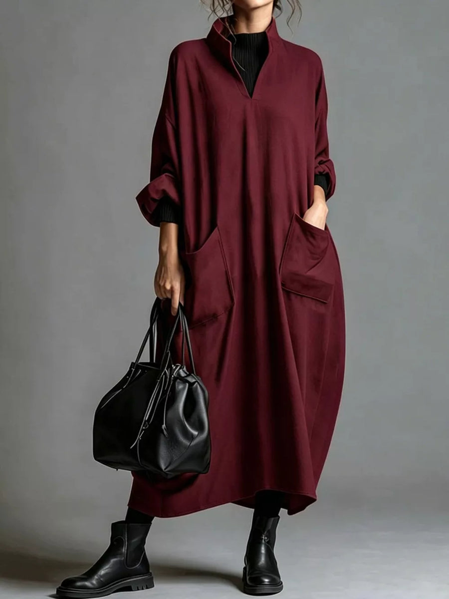 Pink oversized midi dress with mock neck