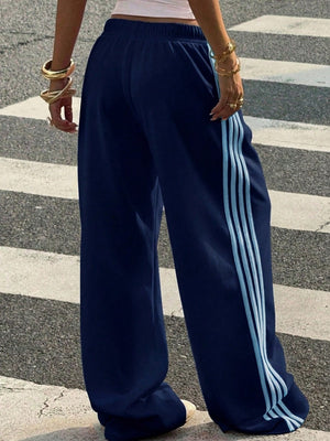 track pants in Navy with high-waisted and full-length