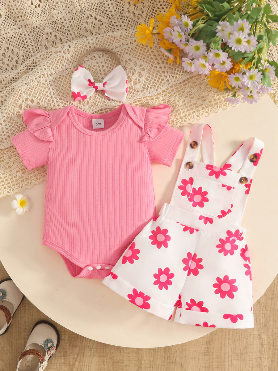 hot pink overalls featuring ribbed and floral
