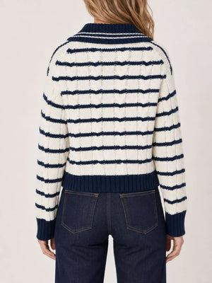 pullover sweater in ivory with striped and cable-knit