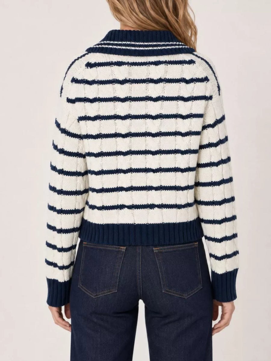 pullover sweater in ivory with striped and cable-knit