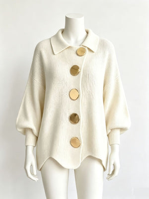 Camel cardigan with hip-length and button-front