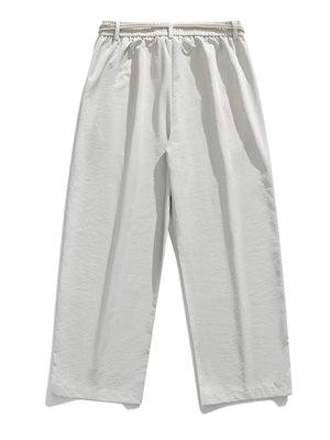 Belted relaxed fit light gray sweatpants with drawstring waist