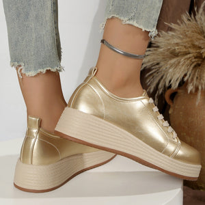 Metallic Platform Sneakers With Height Sole in Silver with platform sole