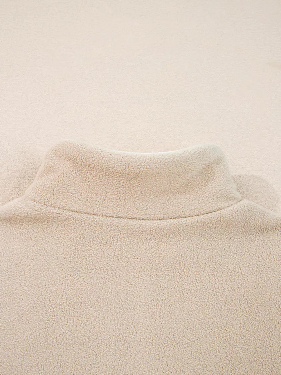 Fleece Colorblock Patchwork Zipped Neck Pullover option 9