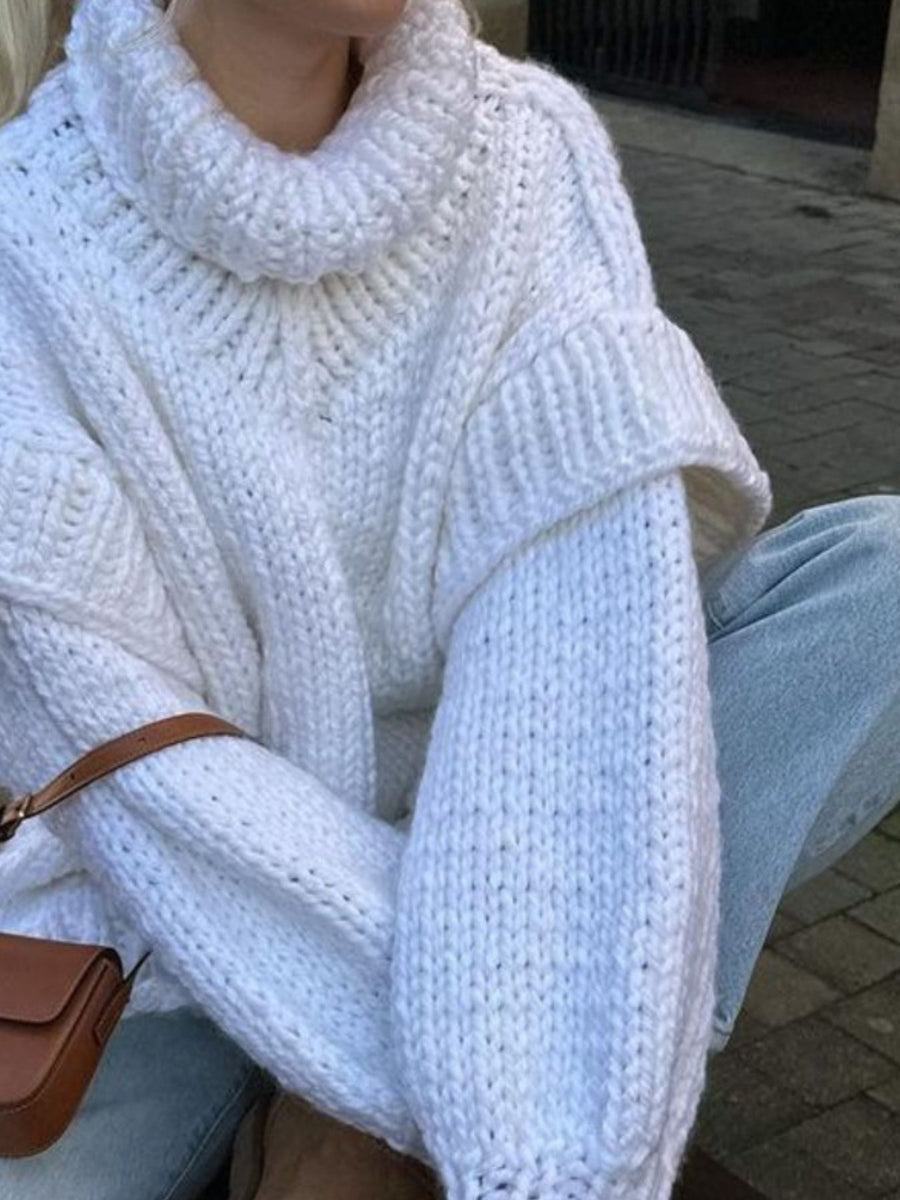 Oversized Chunky Knit Turtleneck Sweater in Pink with oversized