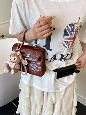 Brown with Crocodile-embossed Medium Handbag in Brown