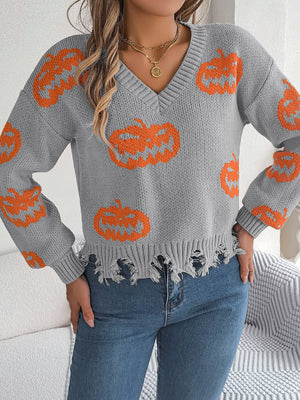 edgy pullover sweater in light gray with v-neck