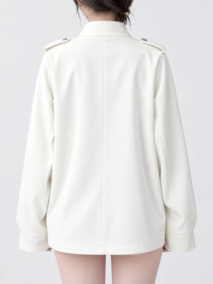Suede Care instructions: Dry clean only moto jacket in cream with relaxed silhouette