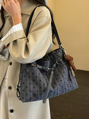 Brown with handbag with polka dot, striped with buckle straps