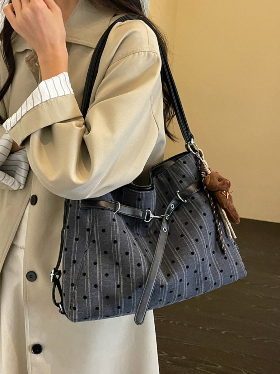 Brown with handbag with polka dot, striped with buckle straps