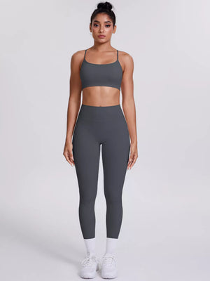 athleisure sports bra in Dusty Blue with scoop neck