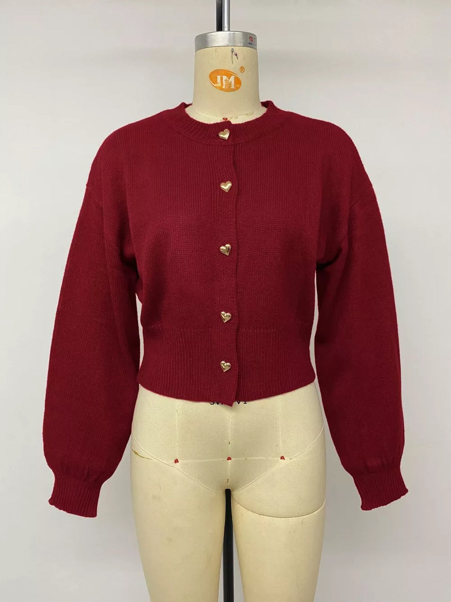 burgundy cardigan with stretchy and puff sleeve