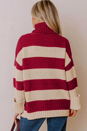 cream pullover sweater featuring ribbed trim and striped