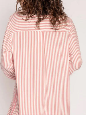 Pale Blush Striped Pajama Set with Contrast Trim