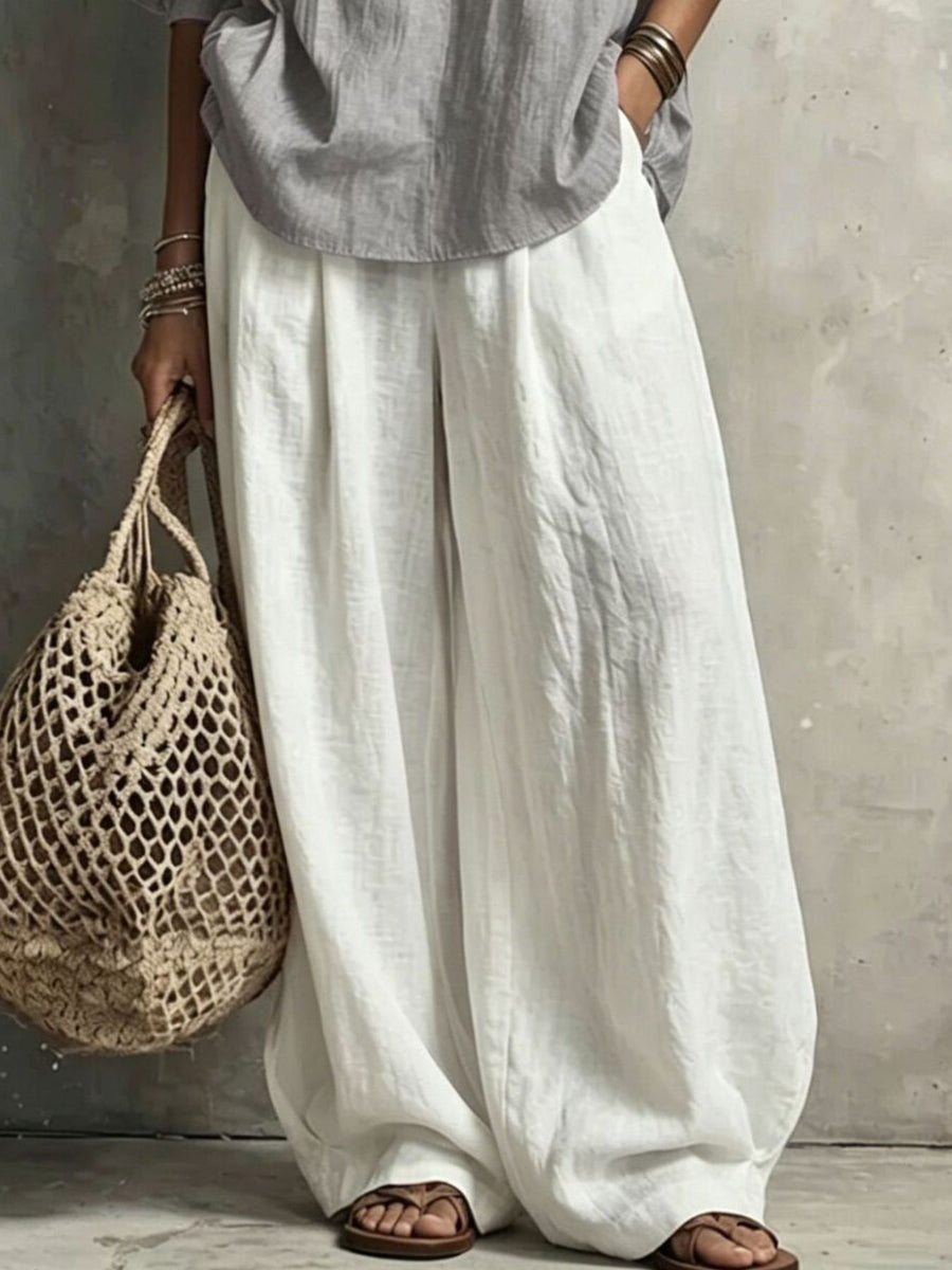 Notched Blouse And Wide-Leg Pants Set in Blush Pink with pocketed