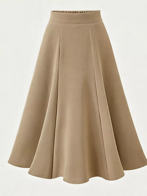 A-line Midi Skirt With Elastic Waistband in Rust