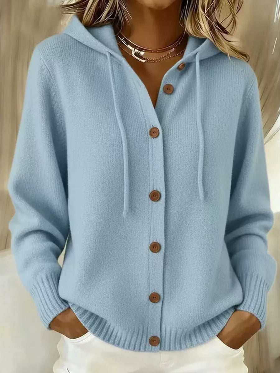 cardigan in sky blue featuring hooded and relaxed fit