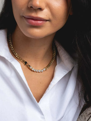 18K Gold-Plated,Titanium Steel,Zircon Care instructions: Avoid wearing during ex necklace in Gold with straight silhouette